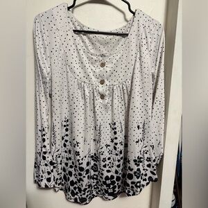 White and Black Floral Polka Dot Blouse